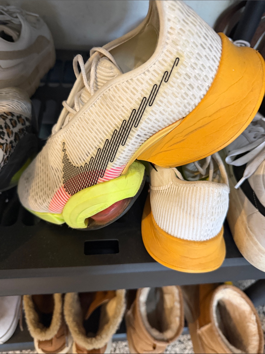 Nike White Running Shoes With Yellow And Neon Green Accents